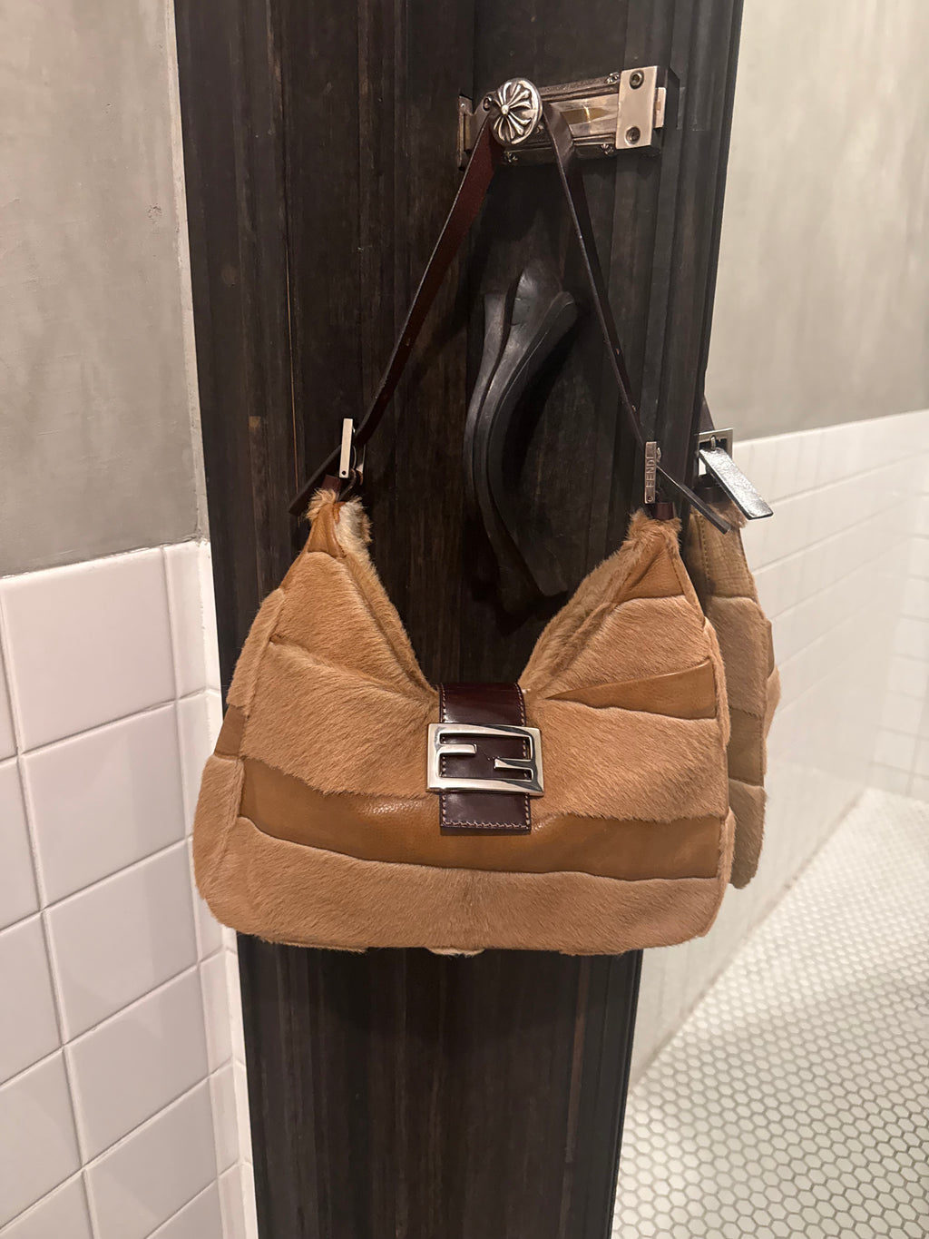 Vintage Fendi Pony Hair & Leather Shoulder Bag