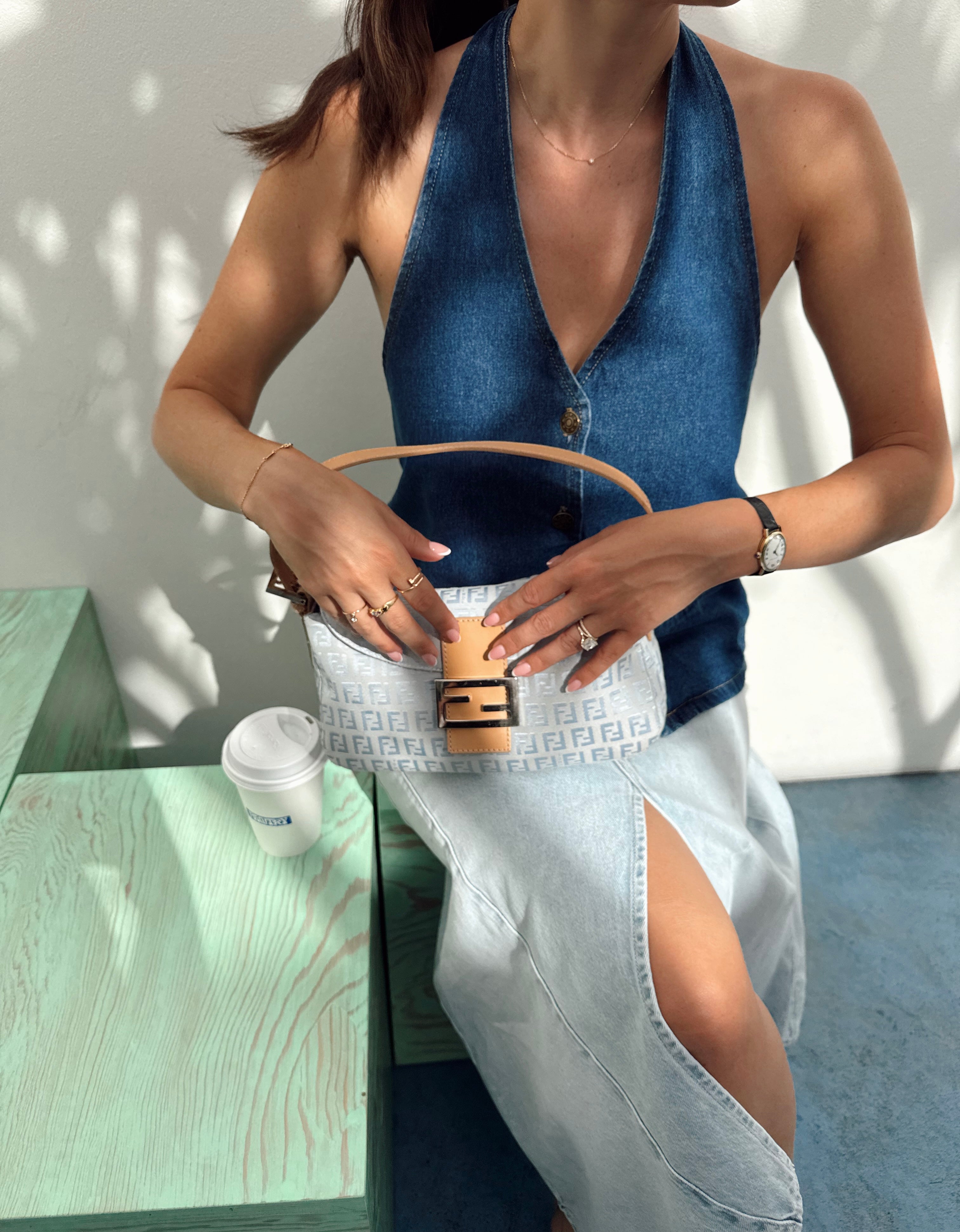 Vintage Fendi Zucca Baguette in Baby Blue