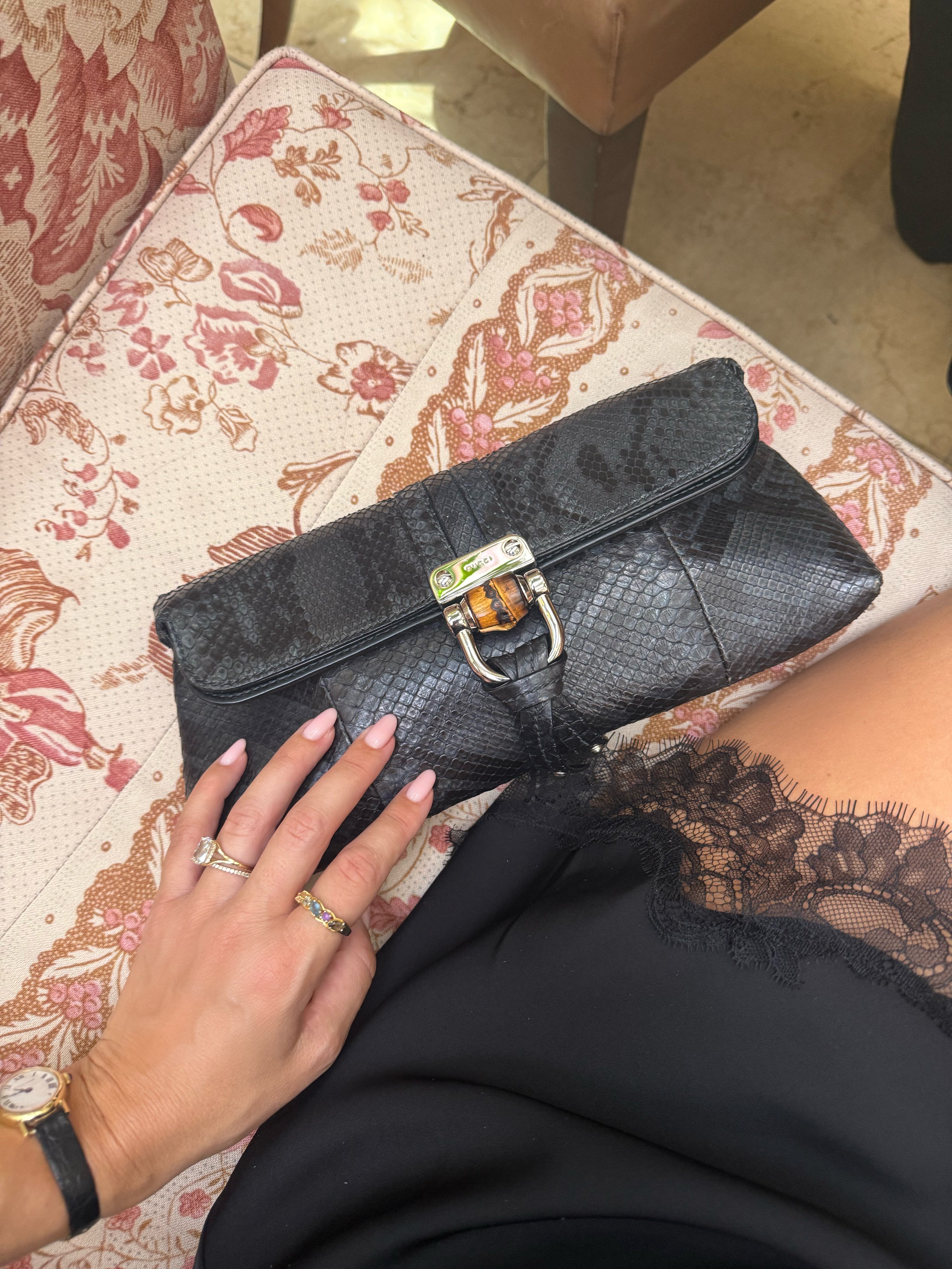 Tom Ford Gucci Green & Black Python Clutch