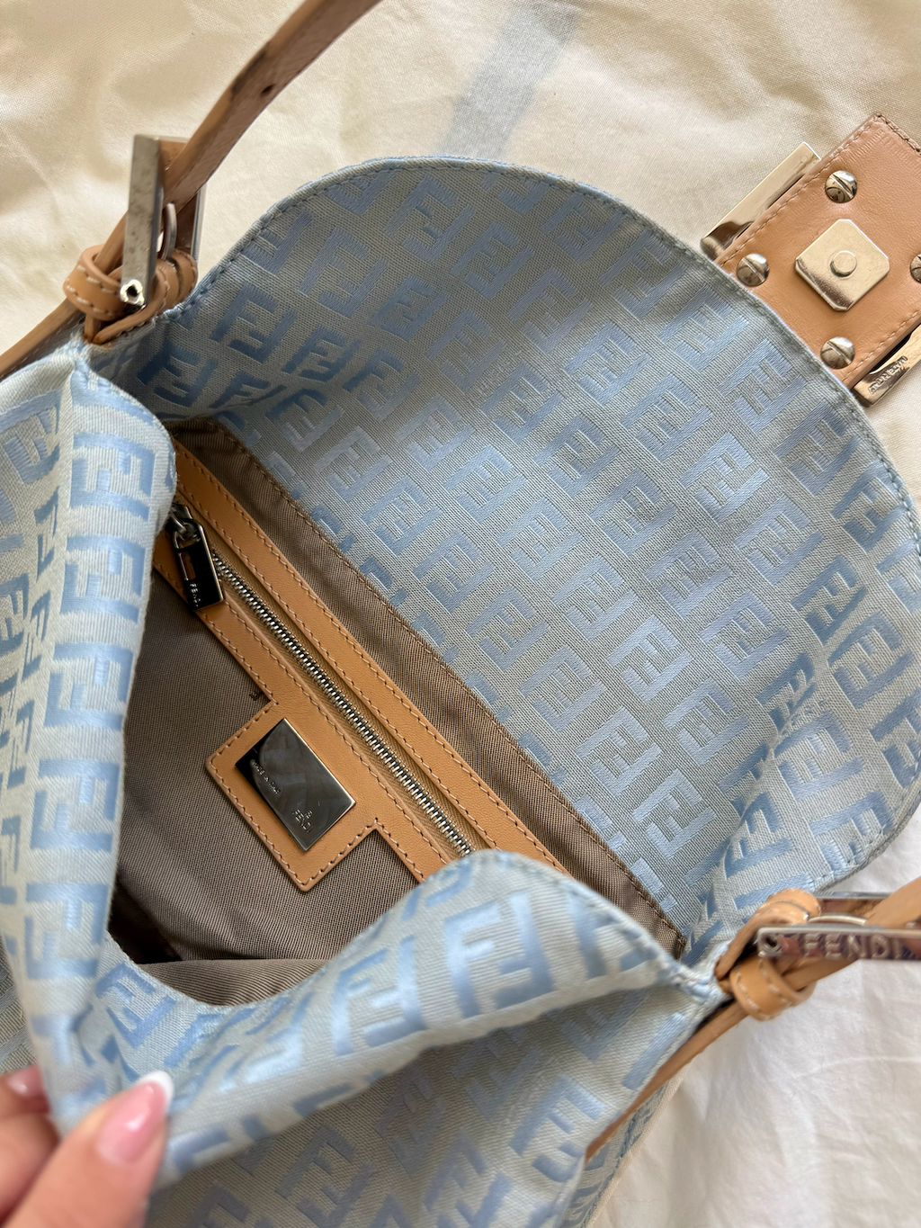 Vintage Fendi Zucca Baguette in Baby Blue
