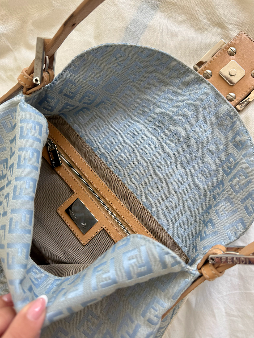 Vintage Fendi Zucca Baguette in Baby Blue