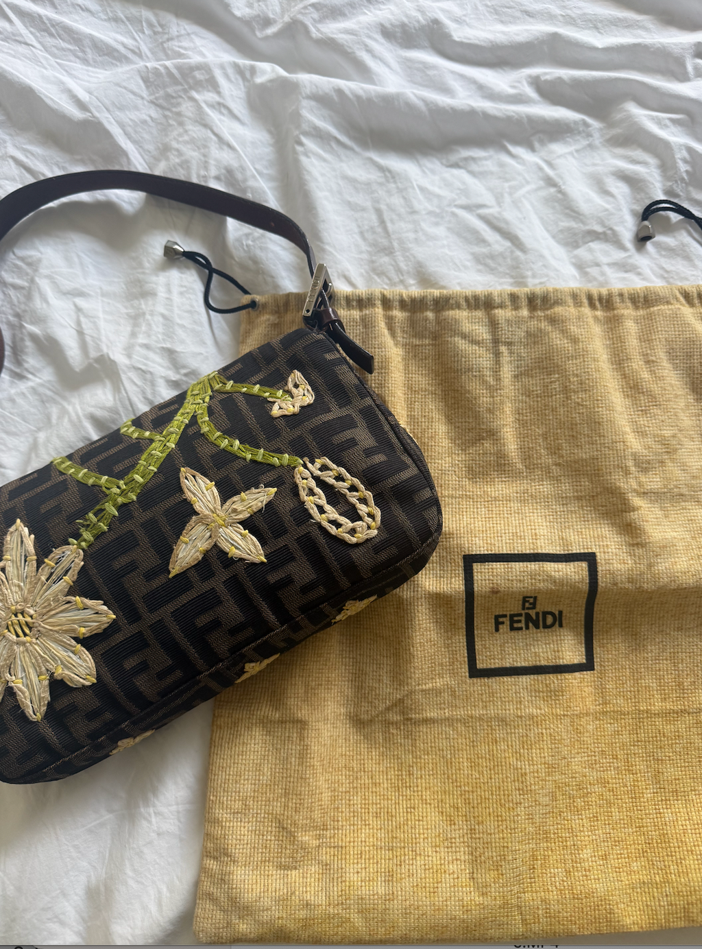 Rare Vintage Fendi Zucca Floral Embroidered Baguette