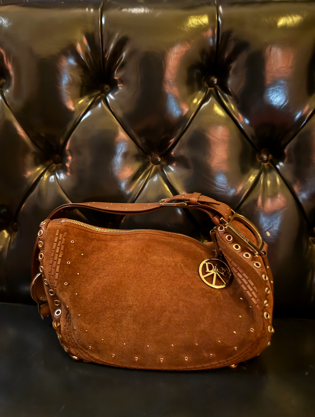 Archival Dior Peace and Love Suede Hobo Bag