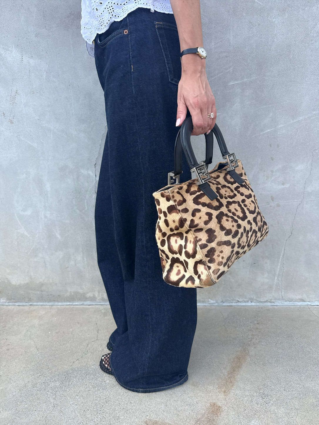 Vintage Fendi Leopard Pony Hair Tote Bag