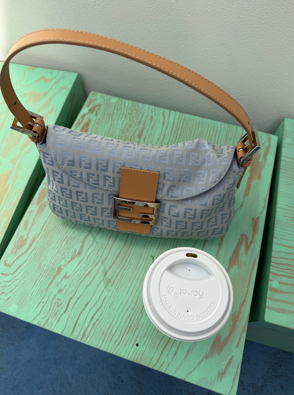 Vintage Fendi Zucca Baguette in Baby Blue