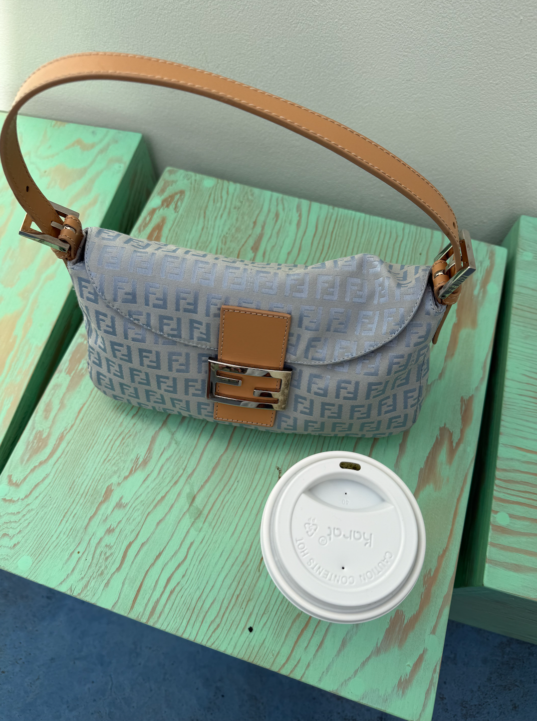 Vintage Fendi Zucca Baguette in Baby Blue