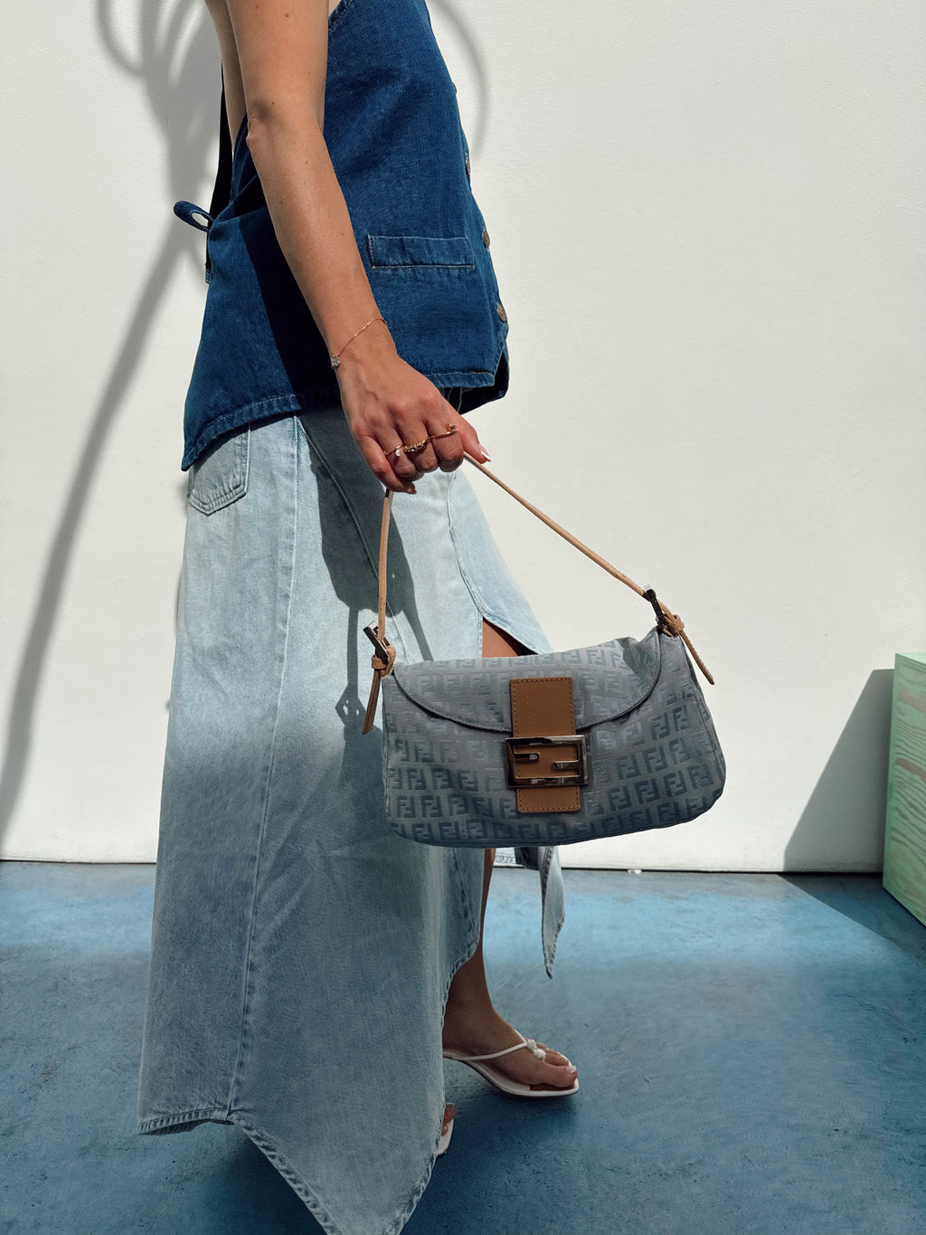 Vintage Fendi Zucca Baguette in Baby Blue