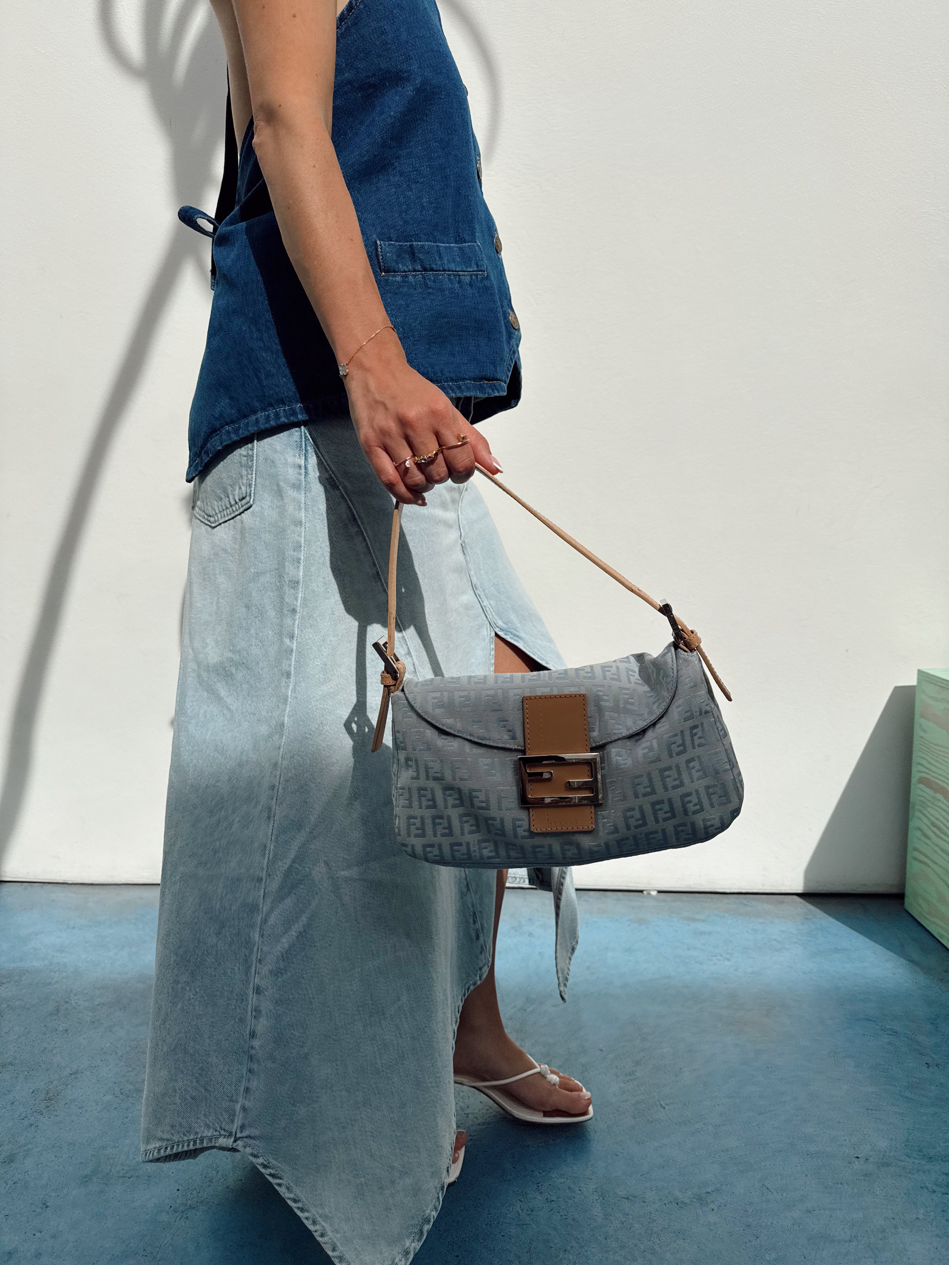 Vintage Fendi Zucca Baguette in Baby Blue