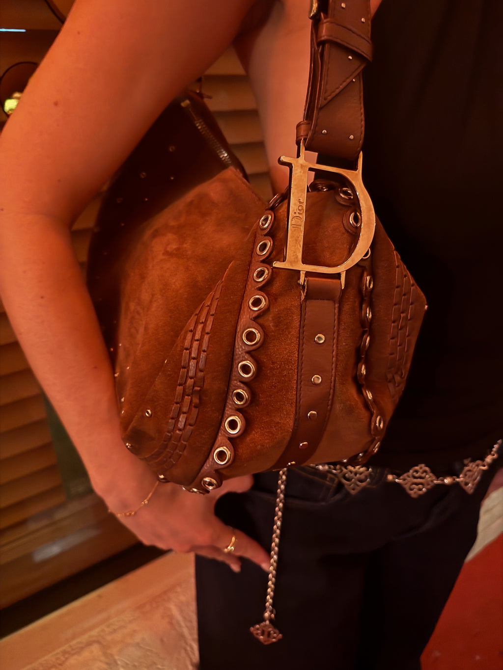 Archival Dior Peace and Love Suede Hobo Bag