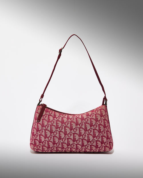 Vintage Dior Trotter canvas shoulder bag in pink with leather trim
