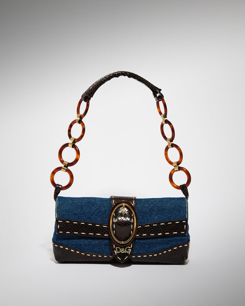 Vintage Dolce & Gabbana patchwork denim handbag with tortoiseshell chain handle
