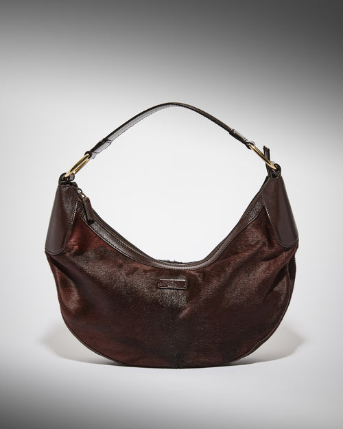 Vintage Gucci pony hair hobo bag in brown with leather trim
